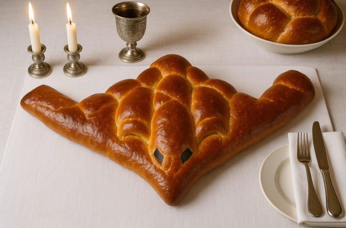 TruthScan detected a 47% chance this Traditional Shabbat challah bread on a table with candles and silverware is AI-generated. Posted by @CherylWroteIt