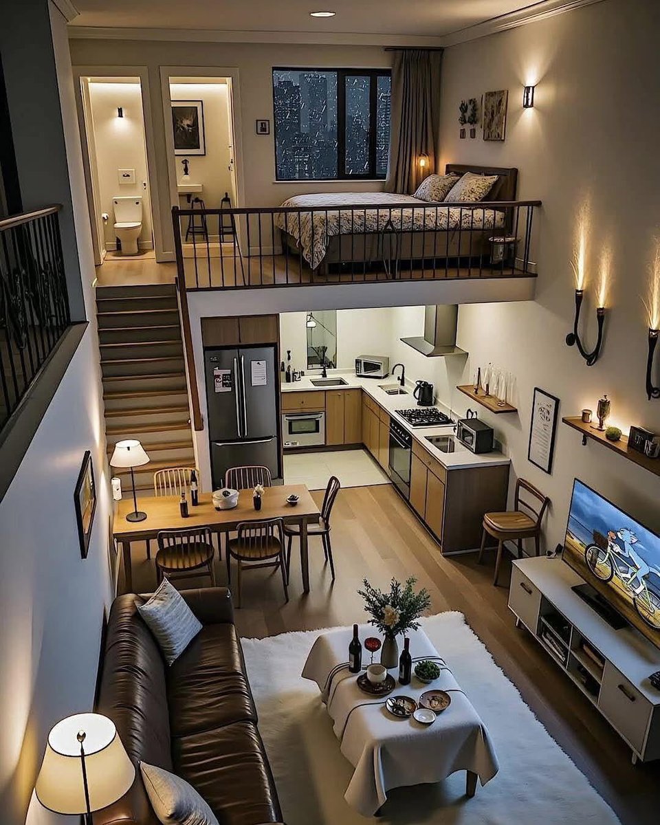 TruthScan detected a 9% chance this cozy modern loft interior with open plan living is AI-generated. Posted by @HOUSEPORN___